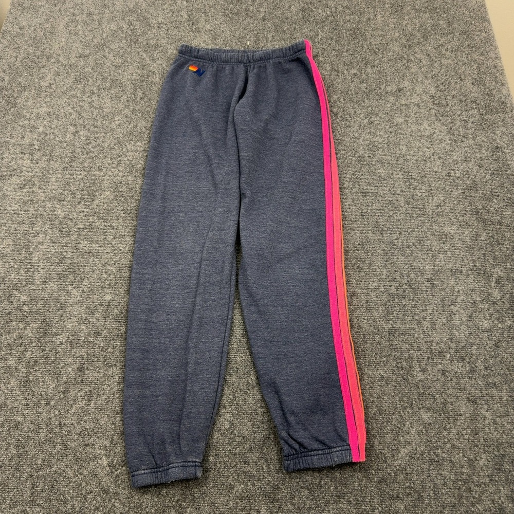 Aviator Nation Sweatpants Womens S Blue Cotton Polyester Rainbow Stripe Retro
